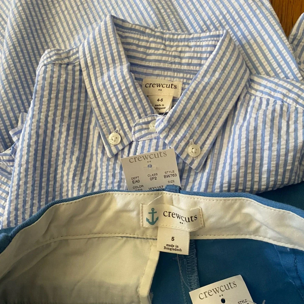 Crewcuts Blue Shorts and Seersucker Striped Shirt Matching Set - Picture 9 of 9